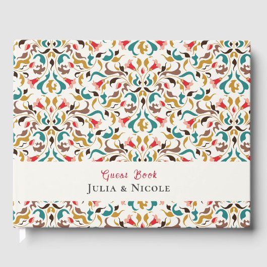 Moderne romantische elegante bloemenkrans bruiloft gastenboek (Voorkant)