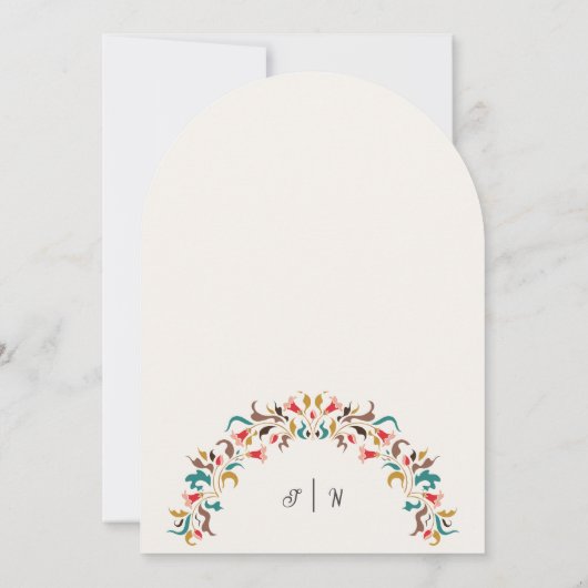 Moderne romantische elegante bloemenkrans bruiloft kaart (Achterkant)