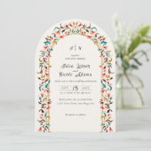 Moderne romantische elegante bloemenkrans bruiloft kaart (Staand voorkant)