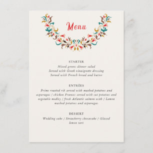 Moderne romantische elegante bloemenkrans bruiloft menu