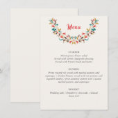 Moderne romantische elegante bloemenkrans bruiloft menu (Voorkant / Achterkant)