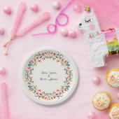 Moderne romantische elegante bloemenkrans bruiloft papieren bordje (Feest)