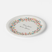 Moderne romantische elegante bloemenkrans bruiloft papieren bordje (Gekanteld)