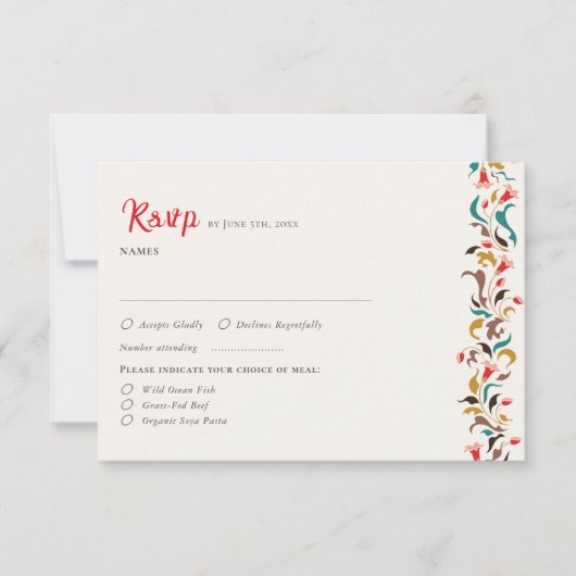 Moderne romantische elegante bloemenkrans bruiloft RSVP kaartje (Voorkant)