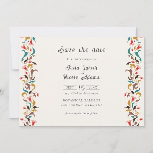 Moderne romantische elegante bloemenkrans bruiloft save the date (Voorkant)