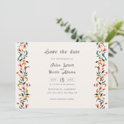 Moderne romantische elegante bloemenkrans bruiloft save the date (Staand voorkant)
