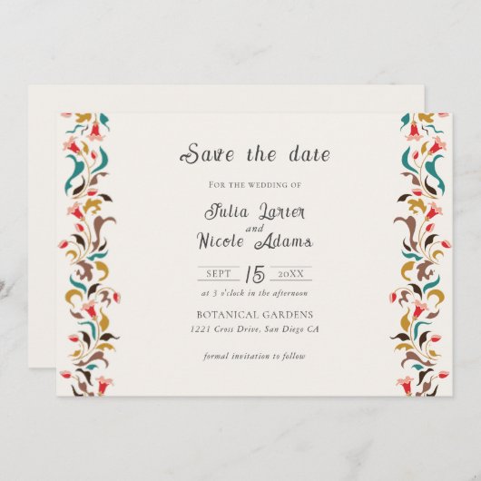 Moderne romantische elegante bloemenkrans bruiloft save the date (Voorkant / Achterkant)