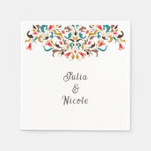 Moderne romantische elegante bloemenkrans bruiloft servet (Voorkant)