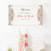 Moderne Romantische Elegante Bloemenkrans Bruiloft Spandoek (Insitu)