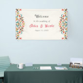 Moderne Romantische Elegante Bloemenkrans Bruiloft Spandoek (Beurs)