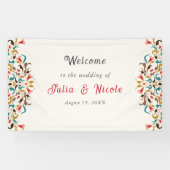 Moderne Romantische Elegante Bloemenkrans Bruiloft Spandoek (Horizontaal)