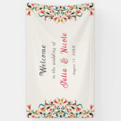 Moderne Romantische Elegante Bloemenkrans Bruiloft Spandoek (Verticaal)