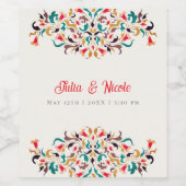 Moderne romantische elegante bloemenkrans bruiloft wijn etiket (Enkel label)