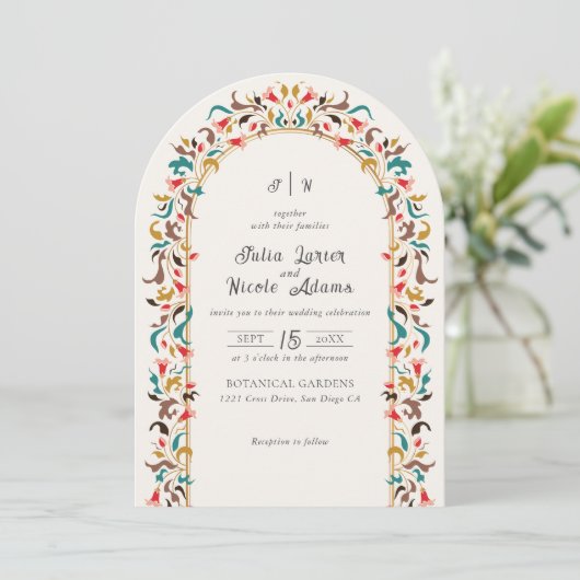 Moderne Romantische Elegante Bloemenkrans Trouw Kaart (Staand voorkant)