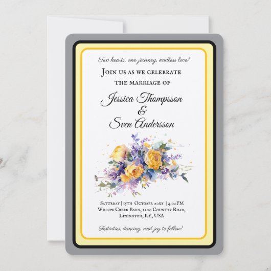 Moderne Romantische Gele Rose Bloom Wedding Kaart (Voorkant)