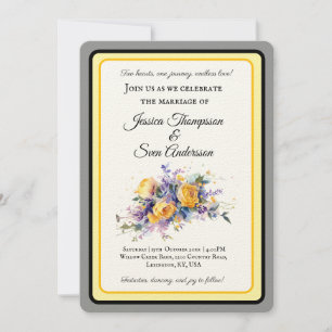 Moderne Romantische Gele Rose Bloom Wedding Kaart
