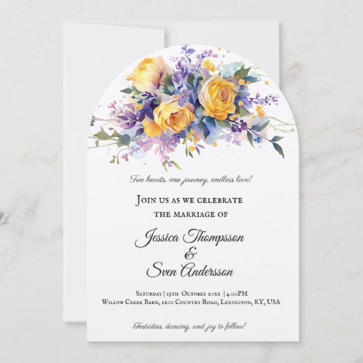 Moderne Romantische Gele Rose Bloom Wedding Kaart (Voorkant)