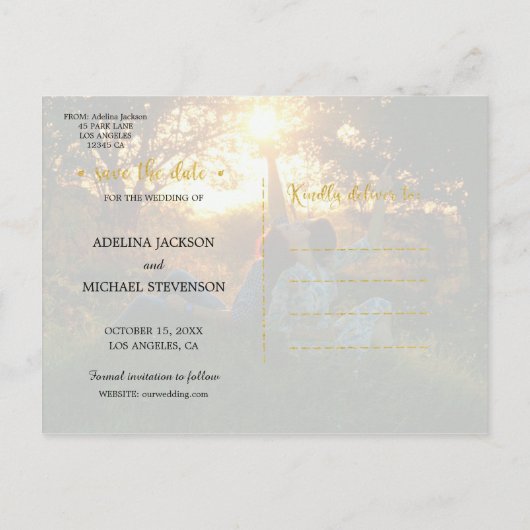 Moderne romantische gouden bruiloft met behoud van aankondigingskaart (Achterkant)