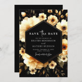 Moderne romantische gouden en zwarte bruiloft save the date (Voorkant / Achterkant)