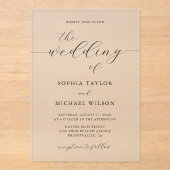 Moderne romantische kalligrafie zwart-wit bruiloft acryl uitnodigingen (Voorkant)