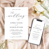 Moderne romantische kalligrafie zwart-wit bruiloft kaart