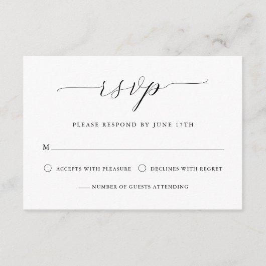 Moderne romantische kalligrafie zwart-wit bruiloft RSVP kaartje (Voorkant)