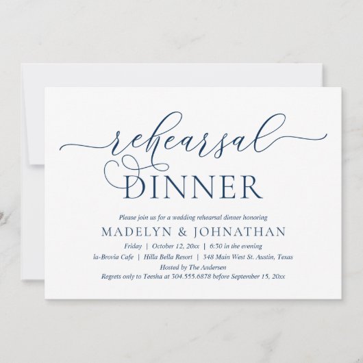 Moderne Romantische, Klasse Navy Blau Oefendiner Kaart (Voorkant)