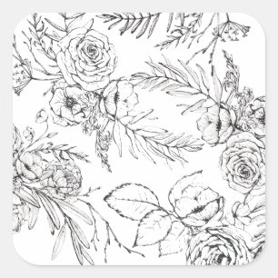Moderne Romantische Lijntekening van Wilde Bloemen Vierkante Sticker