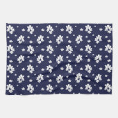 Moderne, romantische marineblauwtonijn witte bloem theedoek (Horizontaal)