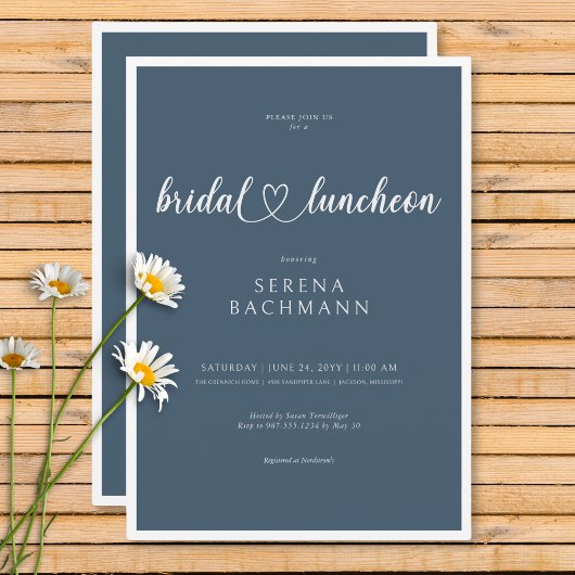 Moderne romantische minimale blauwe bruids lunch kaart