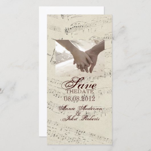 Moderne Romantische Muziek noten Muzikale Bruiloft Save The Date (Voorkant / Achterkant)