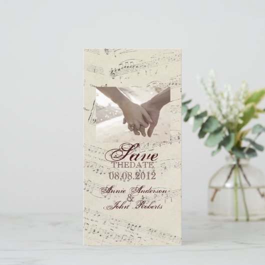 Moderne Romantische Muziek noten Muzikale Bruiloft Save The Date (Staand voorkant)