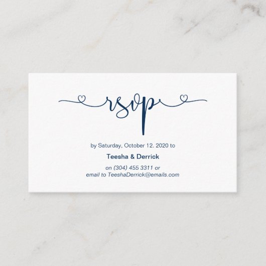 Moderne romantische Navy Blue font, Wedding RSVP Informatiekaartje (Voorkant)