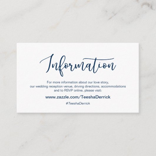 Moderne romantische Navy font, Wedding Details, RS Informatiekaartje (Voorkant)