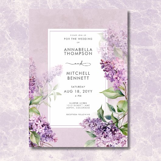 Moderne romantische Paarse & Sage Lilacs bruiloft Kaart