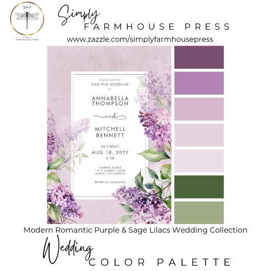 Moderne romantische Paarse & Sage Lilacs bruiloft Save The Date
