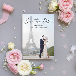 Moderne Romantische Parijs Frankrijk Koppel Foto B Save The Date