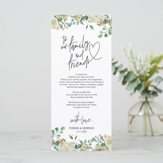 Moderne romantische plaats instelling dank u kaart (Staand voorkant)