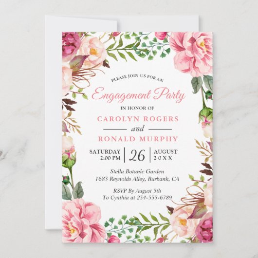 Moderne romantische roze roze bloemengebruiloftsfe kaart (Voorkant)