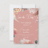 Moderne romantische roze tuin bloemenbruiloft save the date (Voorkant)