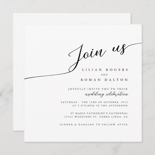 Moderne Romantische Script Calligraphy Wedding Kaart (Voorkant / Achterkant)