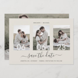 Moderne Romantische Script Photo Collage Save The Date