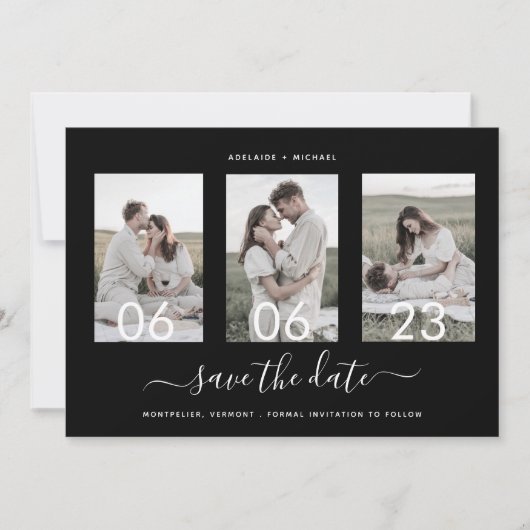 Moderne Romantische Script Photo Collage Save The Date (Voorkant)
