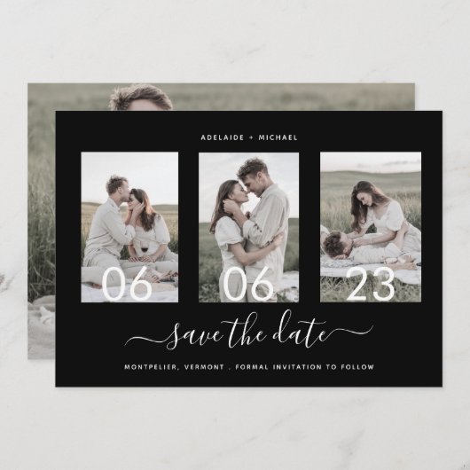 Moderne Romantische Script Photo Collage Save The Date (Voorkant / Achterkant)