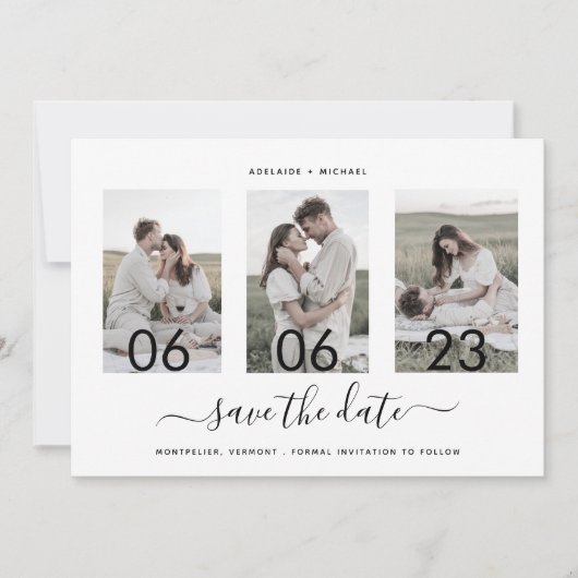 Moderne Romantische Script Photo Collage Save The Date (Voorkant)