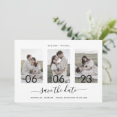 Moderne Romantische Script Photo Collage Save The Date (Staand voorkant)