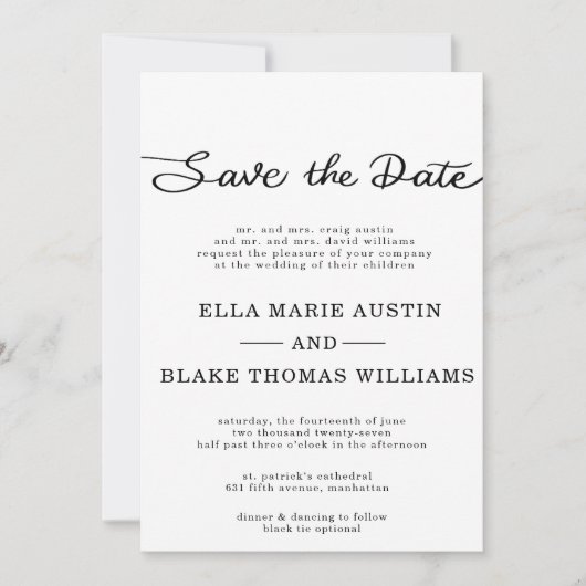 Moderne romantische script save the date kaart (Voorkant)