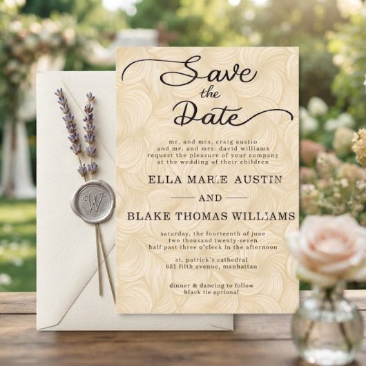 Moderne romantische script save the date kaart