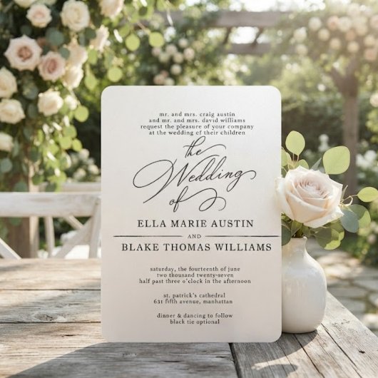Moderne romantische script trouwkaart kaart