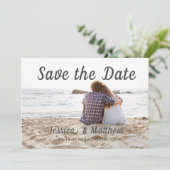 Moderne Romantische Strand 3 Foto's van Koppel Save The Date (Staand voorkant)